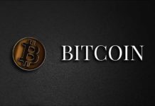 Bitcoin, Monedha e Parë Dixhitale në Botë Nje kriptomonedhe Bitcoin dhe teksti i bardhe mbi nje sfond te zi
