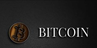 Bitcoin, Monedha e Parë Dixhitale në Botë Nje kriptomonedhe Bitcoin dhe teksti i bardhe mbi nje sfond te zi