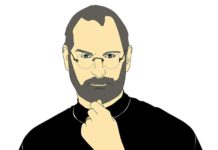 3 Autografe dhe një Kurrikulim i Steve Jobs në Ankand në Datën 8 Mars Skice e steve jobs me bluze te zeze me doren tek mjekra e me syze ne sfond te bardhe