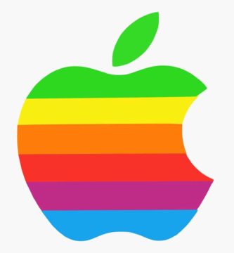 Logo e apple me ngjyrat e ylberit mbi sfond te bardhe