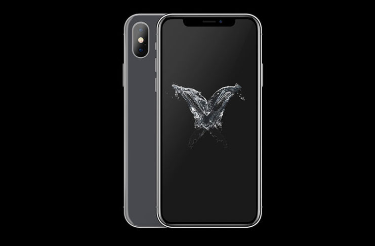 dy telefona iphone 8 dhe iphone ngjyre gri te erret ne sfond te zi